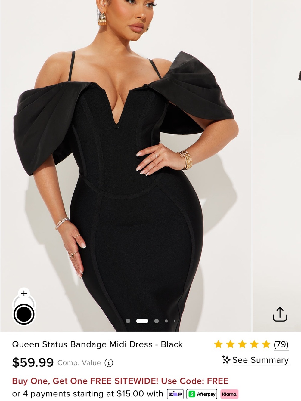 Fashion Nova Black Off-Shoulder Bandage Midi Dress